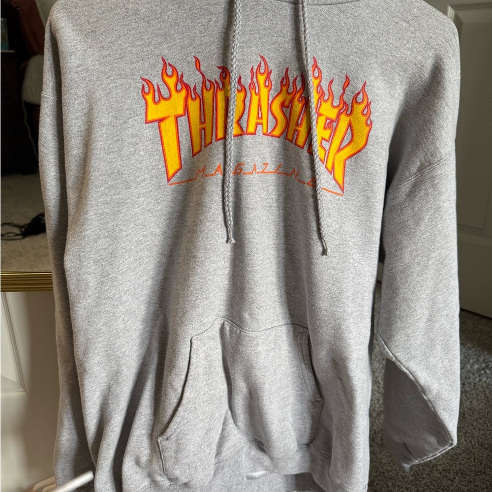 Thrasher Gray Hoodie with Flame Logo